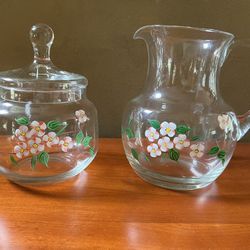 Hand-Painted Glass Pitcher & Candy / Cookie Jar