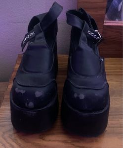 Demonia CAMEL-103 Black Vegan Leather T-Strap Platform Sandals