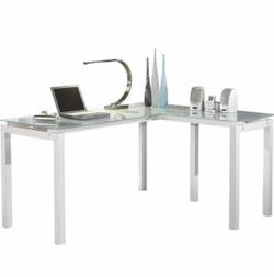 L-Shaped Glass Top Office Desk
