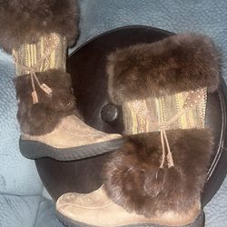 Nine West Rabbit fur leather snow boots size 5.5M