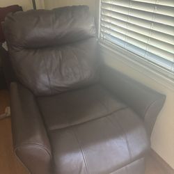 Real Brown Leather Electric Recliner W/charging Port 
