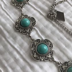 Western Turquoise Gem Silver Chain Belt