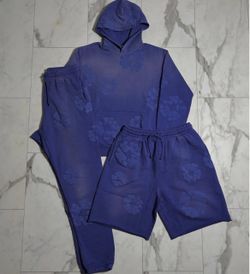 Denim Tears Blue Floral  Hoodie Sweatsuit Set