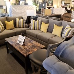 Brand New Gray Fabric Sofa + Loveseat 2PCs Set