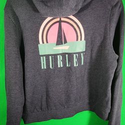 Hurley Women's Grey Hoodie Size Medium Front Graphic Excellent Condition