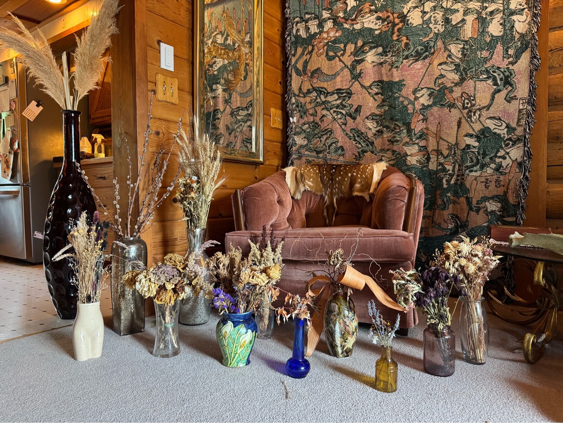 Lot Beautiful Dried Flower Bouquets with Vases