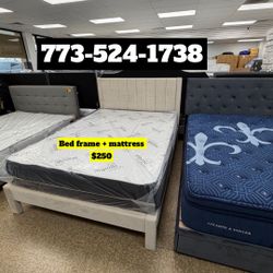 Bed Frame Headboard With Mattress Complete Bed For $250 Only 