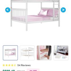 $150 - (MSRP: $759+) Like New - White Full Size Over Bunkbed (81.5" L x 57.75" W x 65” H)