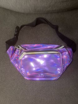 Purple Iridescent Holographic Waist Pack, Zip Closure, Adjustable, 2 Pockets