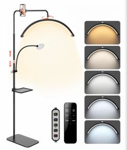 Half Moon Lash Light, 24-inch Professional Shadow-Free Lamp for Lash Techs 6500K 5CCT Dimmable Floor Lamp with Tray, 4X Magnifier, Remote Control & Ph