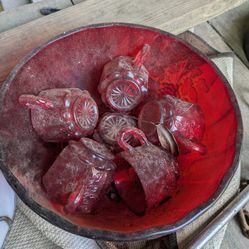 Cranberry Glass Cup And Bowl Set