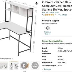 L-Shaped Desk with Hutch, 60" Corner Computer Desk with Storage Shelves 