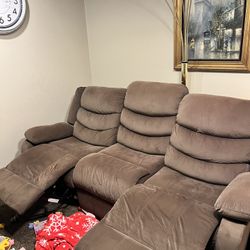 Chocolate Brown Micro Fiber 3 Seater Small Sofa Couch Electric Recliner 