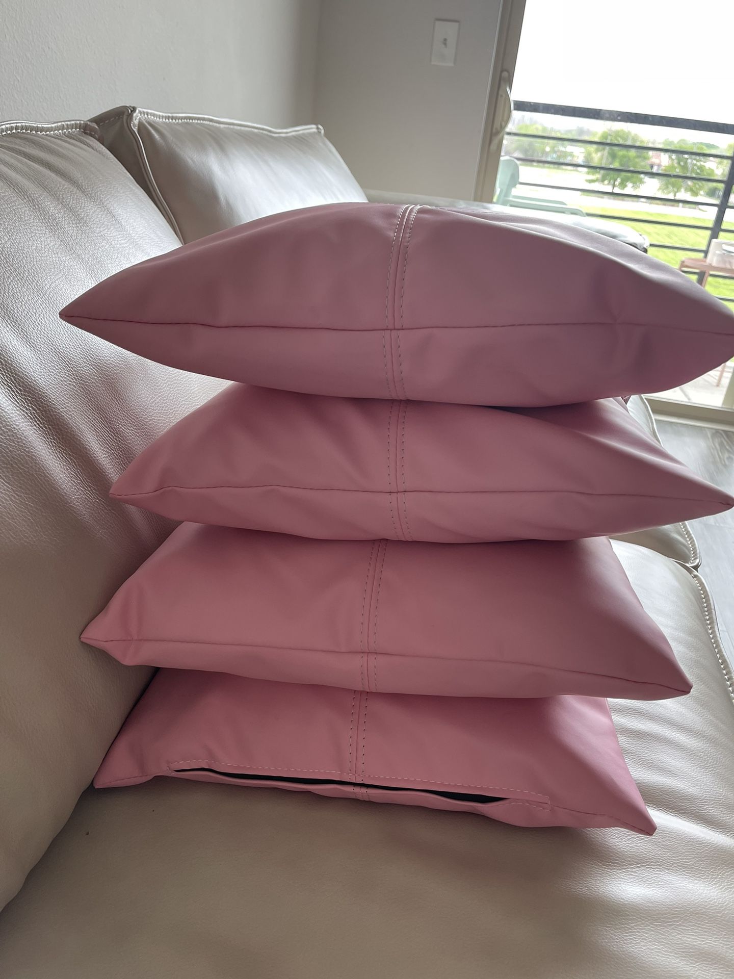 Set Of 4 Pink Waterproof Pillow Covers 