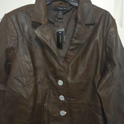 Lane Bryant Genuine Leather Jacket 22/24 NWT | Plus Size Brown Blazer Coat | Classic Button Front