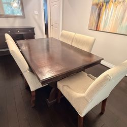 Dark Wood Dining Table + 5 Chairs (Originally 6) – Great Condition