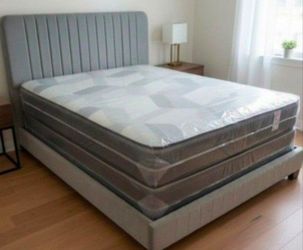 Brand NEW KING SIZE Bed Frame With Mattress And Box Springs Set King Bed Gray Free Delivery