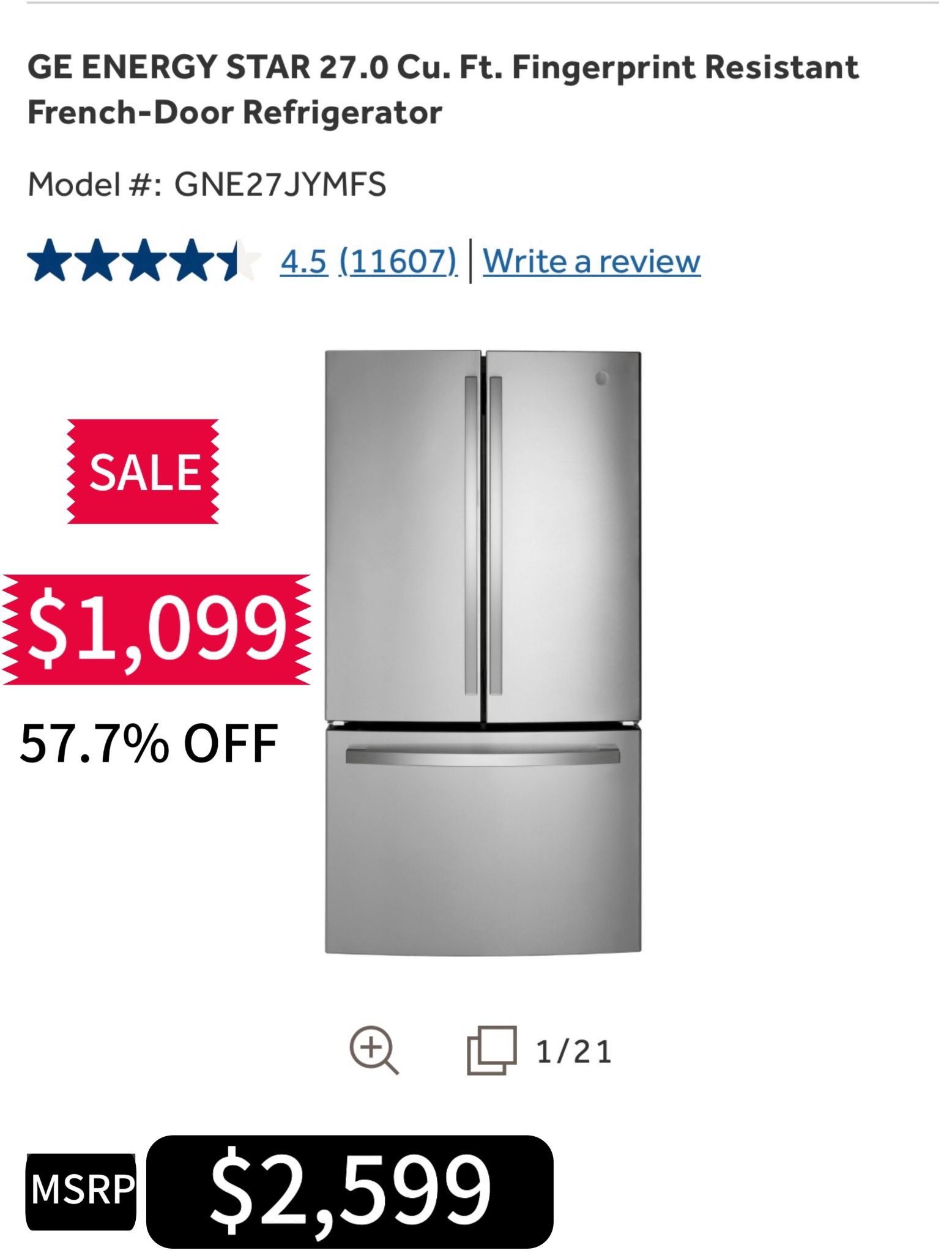 NEW GE FRENCH DOOR REFRIGERATORS Starting $899