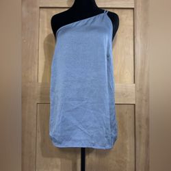 Blue Silky One Shoulder Blouse 
