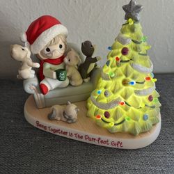 Precious Moments Holiday Cat Mom Lighted Porcelain Figurine