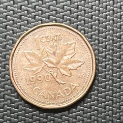 1990 Canadian Penny Coin 