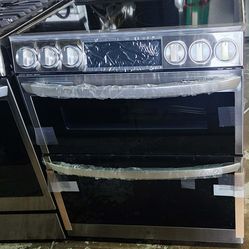 LG Stove 30-in Glass Top 5 burners 4.3-cu ft / 3-cu ft Air Fry Convection Oven Freestanding Double