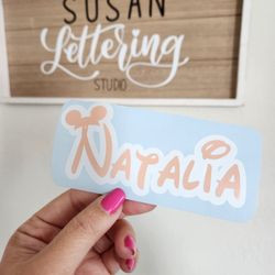 Mickey Head Disney Name Vinyl Decal | Mickey Decal Personalized Name Mickey Ear Hat Disney Font Layered Name Decal
