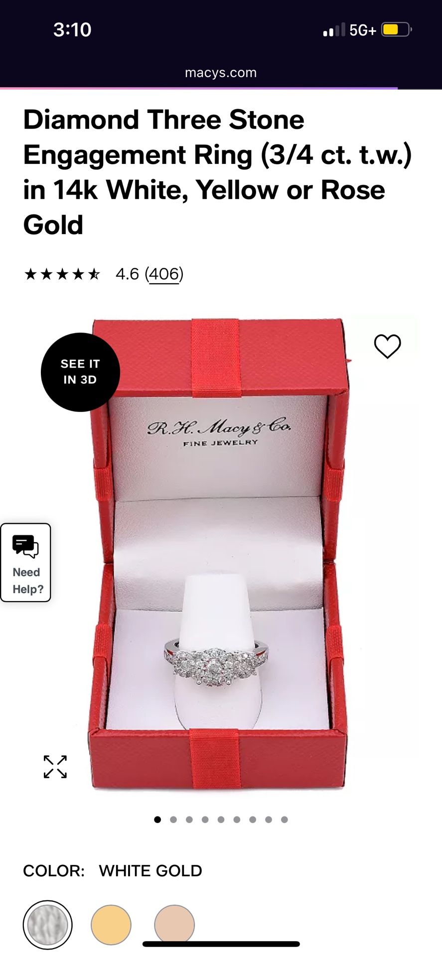 Diamond Three Stone Engagement Ring (3/4 ct. t.w.) in 14k White