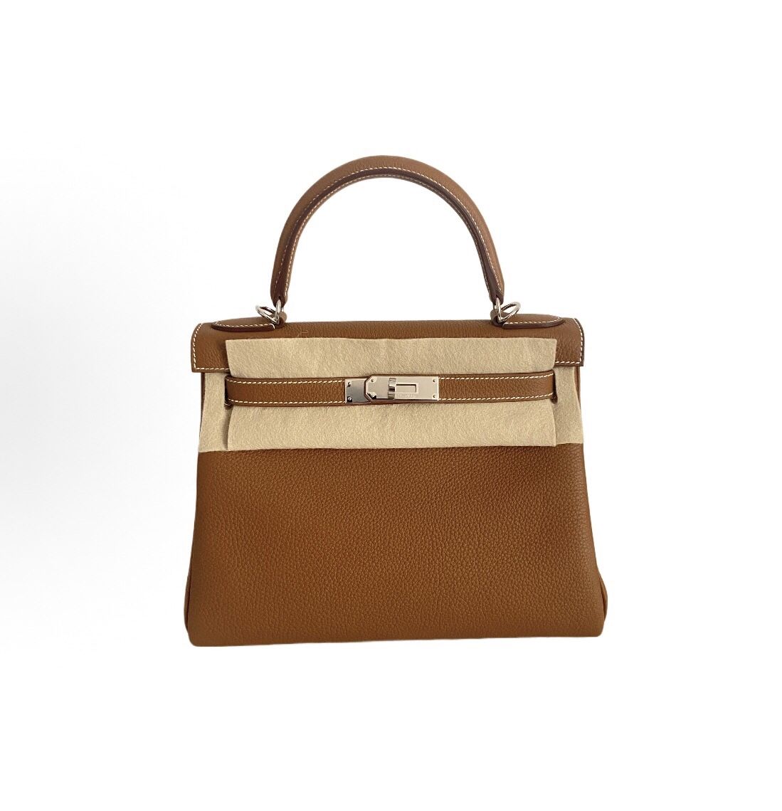 HERMES Kelly 28 Silver Buckle Togo Leather Kelly Bag Single Shoulder Handbag Women's Brown(174)47