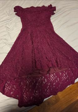 Burgundy Lace Off-Shoulder Hi-Low Dress