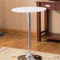 New Roundhill Furniture Adjustable 26”-36” Height Wood and Chrome Metal Bar Table, White
