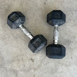 Pair of 20# Rubberized Hex Dumbbells 
