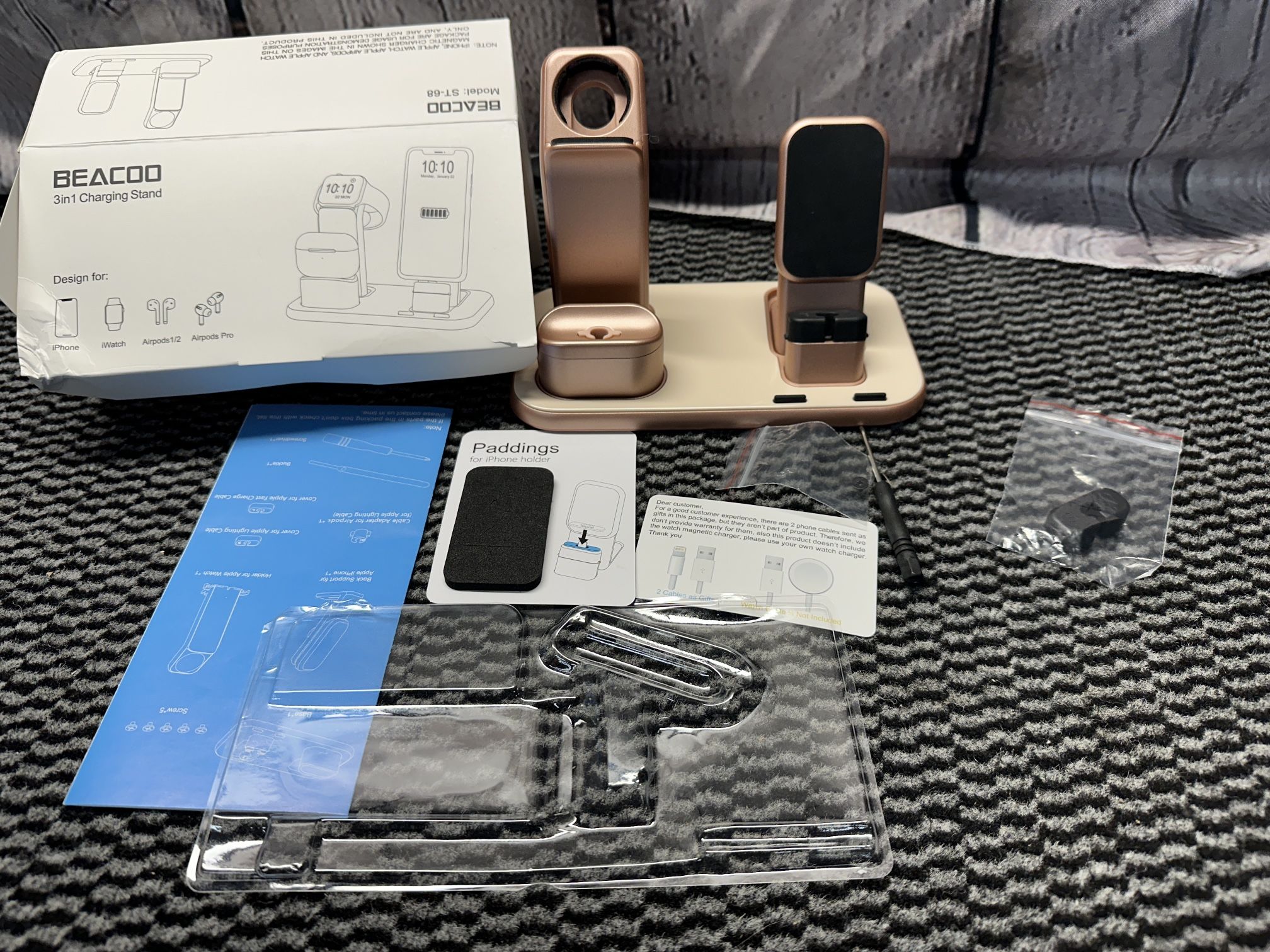 BEACOO Upgraded 3in1 Charging Stand iWatch Charging Station Dock iphone airpods