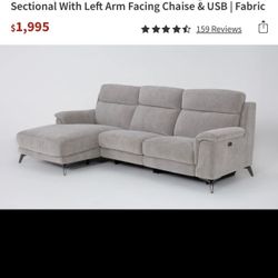 Living Spaces Light Gray Sectional Sofa with Chaise – 109” Wide