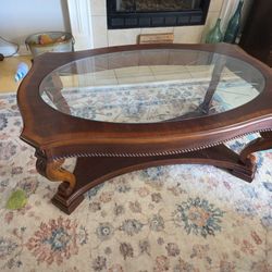 Heavy Wooden And Glass Coffee Table