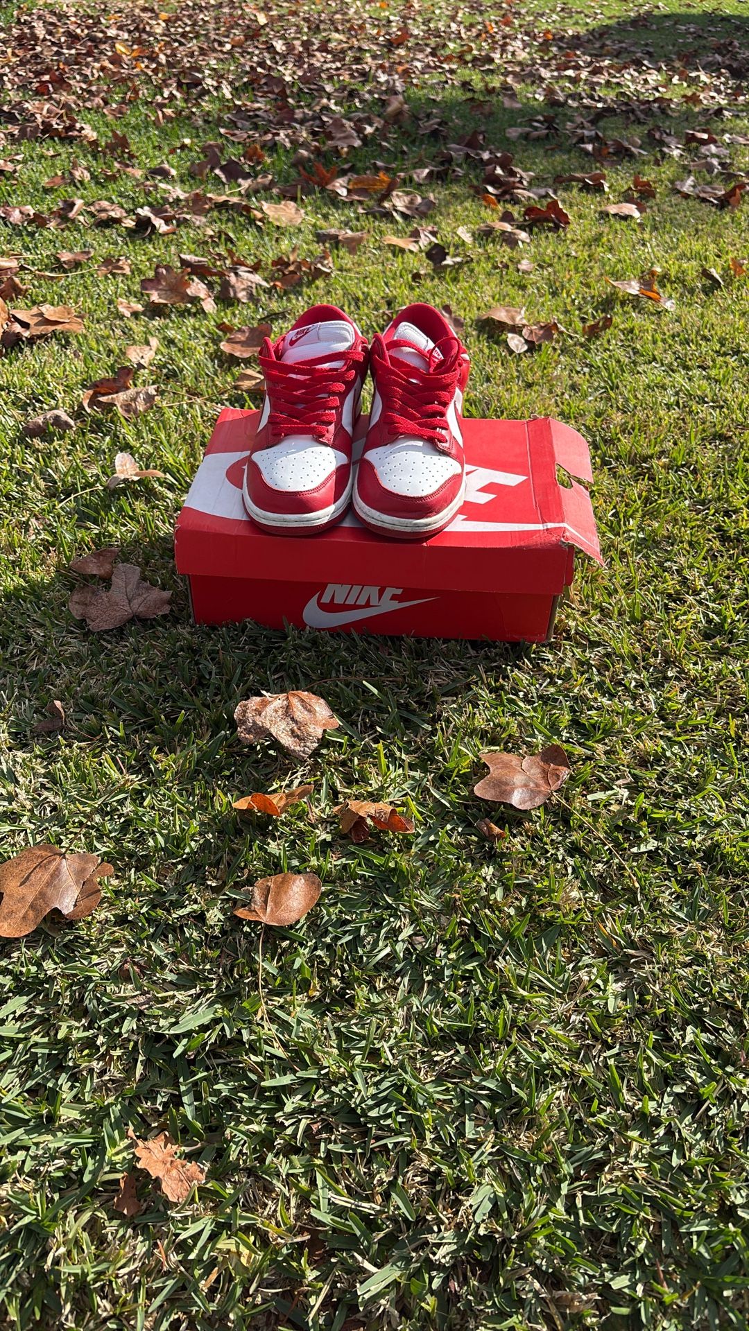 Red And White Nike Dunks Low