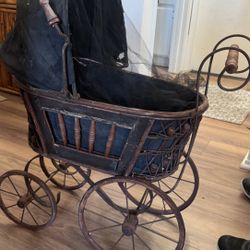 For Local Pickup Only!  • Antique Miniature Victorian Rattan Doll Carriage/Pram/Buggy/Stroller