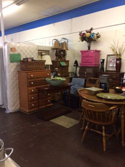 Nice dressers, variety of and tables, complete dining room set, And other household items