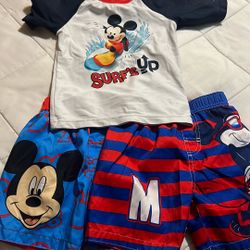 Mickey Mouse 2T Swimming Trunks And Shirt