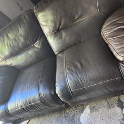 Brown Leather Double Recliner Sofa