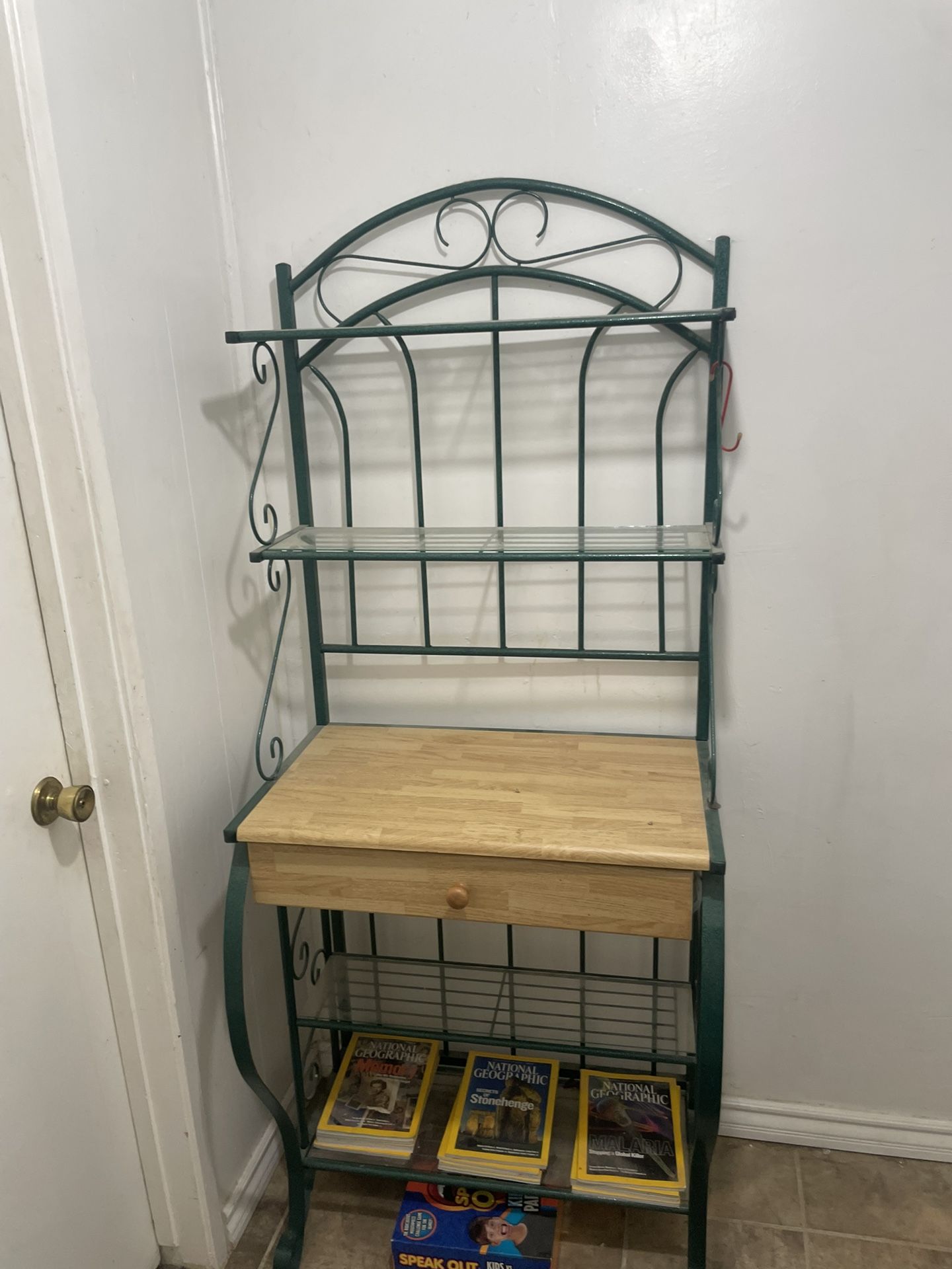 Green And Wooden Bakers Rack