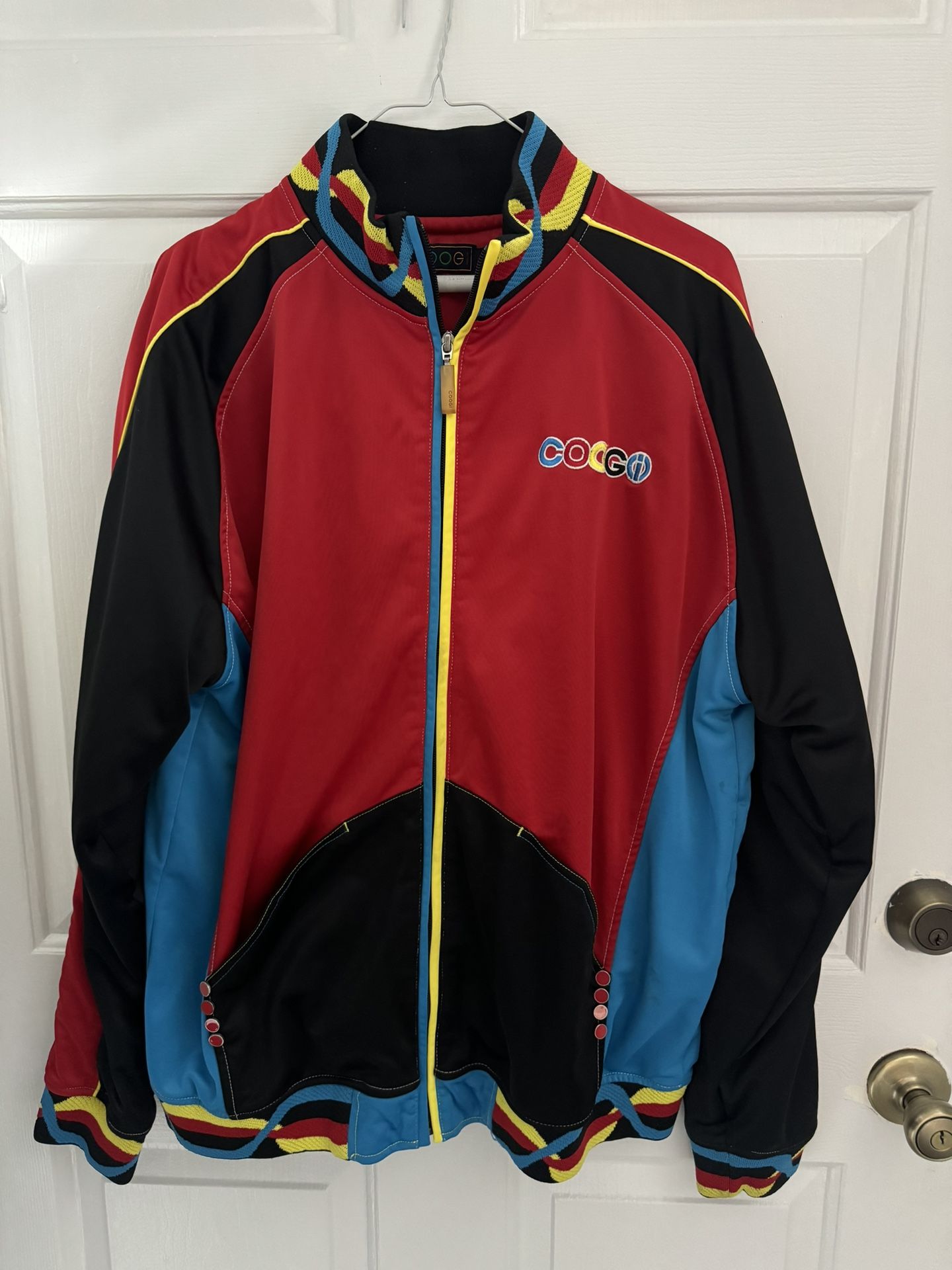 Vintage Coogi Jacket Men's Size Large Red Embroidered Mermaid Goddess Siren Colorful Y2K