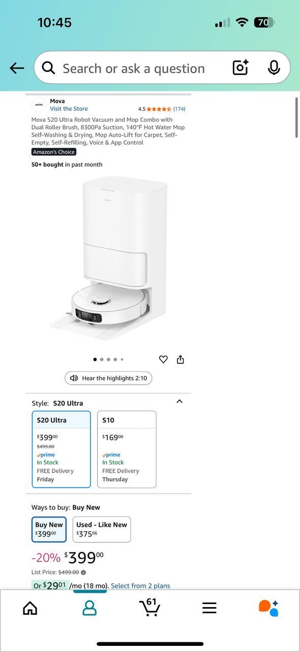 Mova S20 Robot Vacuum 