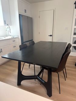 Solid Wood Dining Table 74x40 + 4 Leather Chairs | Seats 6