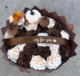 Fall Artificial Rose Bouquet with Pumpkin Decor