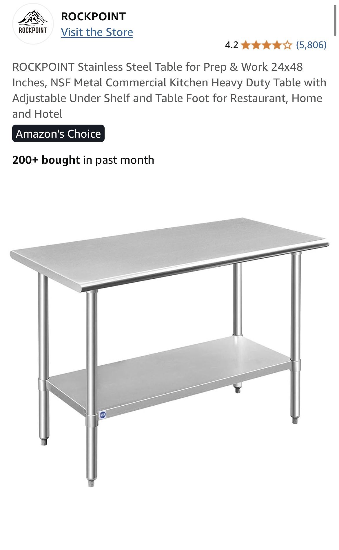 Stainless Steel Table For Prep & Work