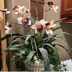 Elegant artificial Floral Arrangement with White and Purple Orchids