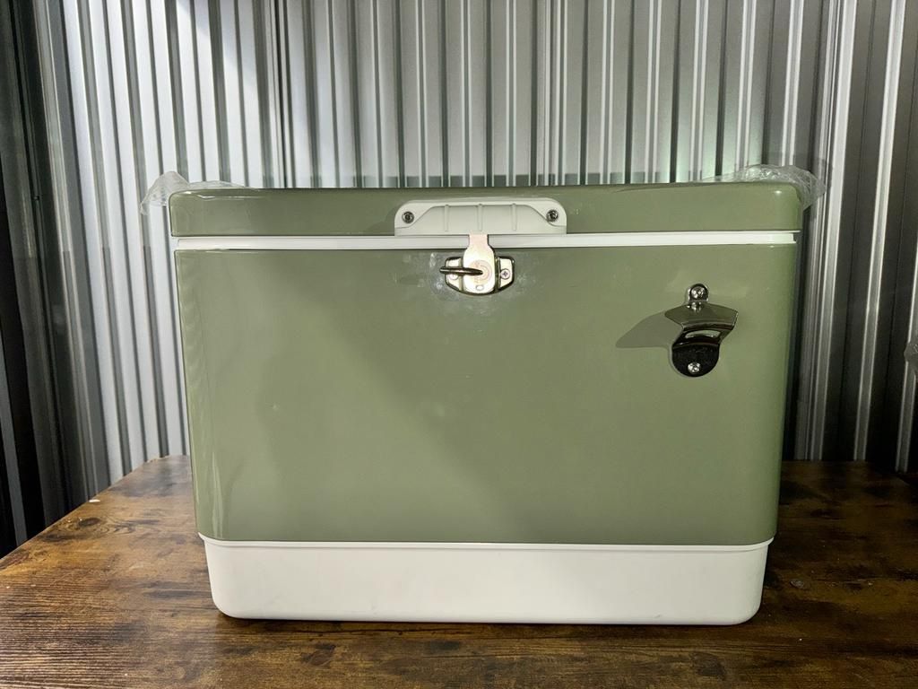 FSE Retro Metal Cooler, 80 Can/54 Qt. Capacity, Hard-Sided, Two Tone, Holds Up to 80 Beverage Cans, Metal Construction with Plastic Lining