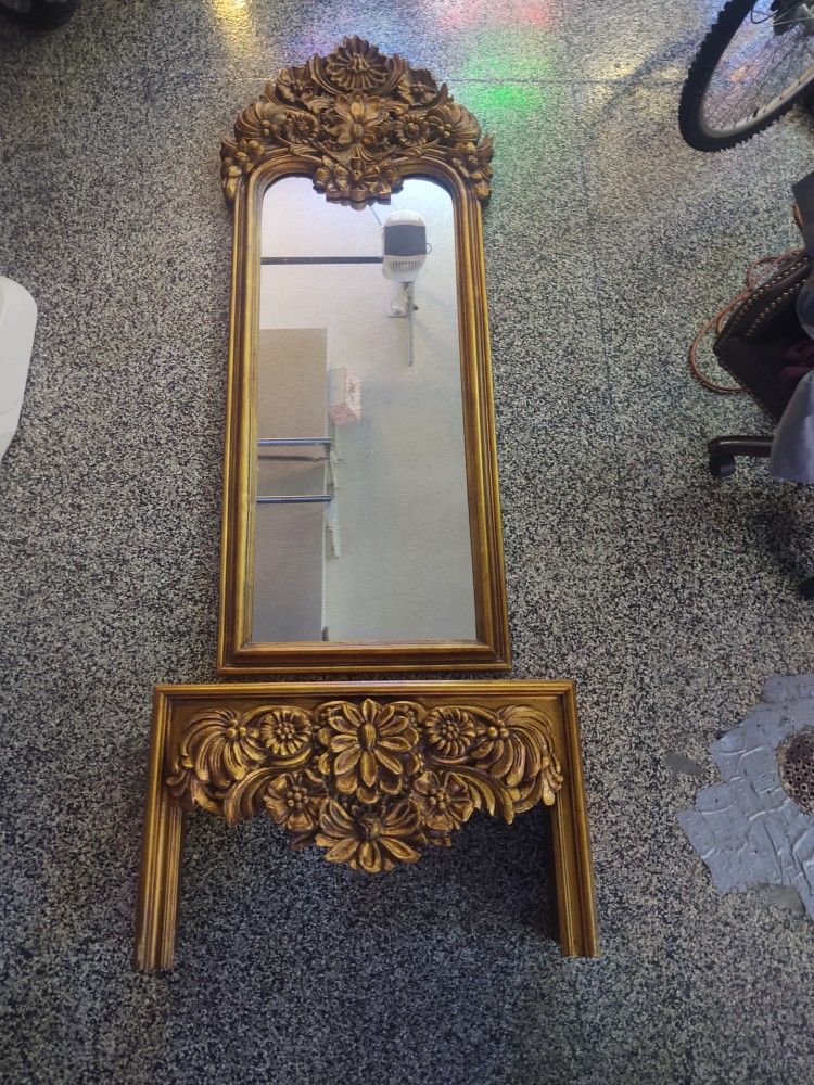 Gold Hall Mirror With Bench 