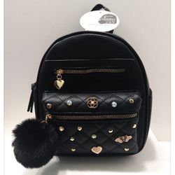 Mini Backpack - Black Faux Leather w/Gold Tone Embellishments *NWT*